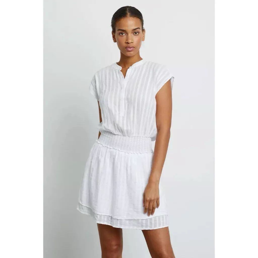 Rails Angelina White Tonal Stripes Mini Dress Sz Xs 100% Cotton Tier Skirt